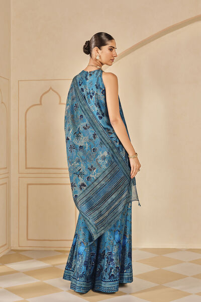 Avis Printed Silk Sharara Set - Blue